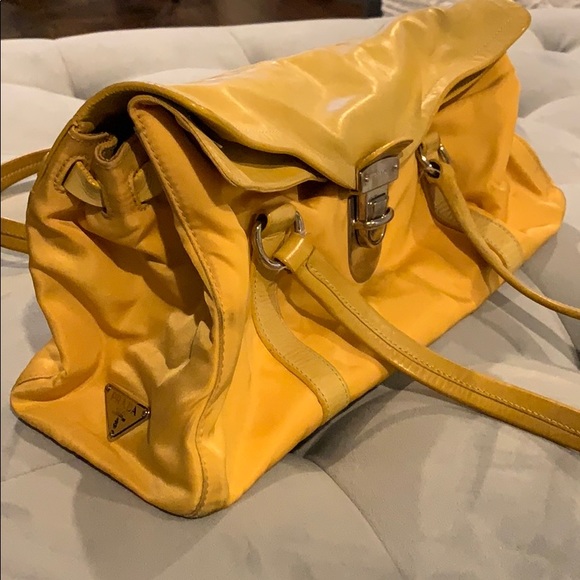 Authentic Prada Yellow Tessuto Nylon Buffalo Leather Easy Shoulder Tote … - Picture 9 of 14
